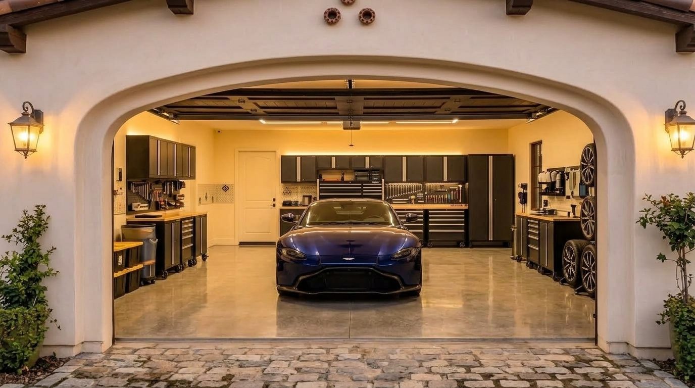 Pargeter Garage Door Services Interior View of Custom Garage Door Overhead and Workshop